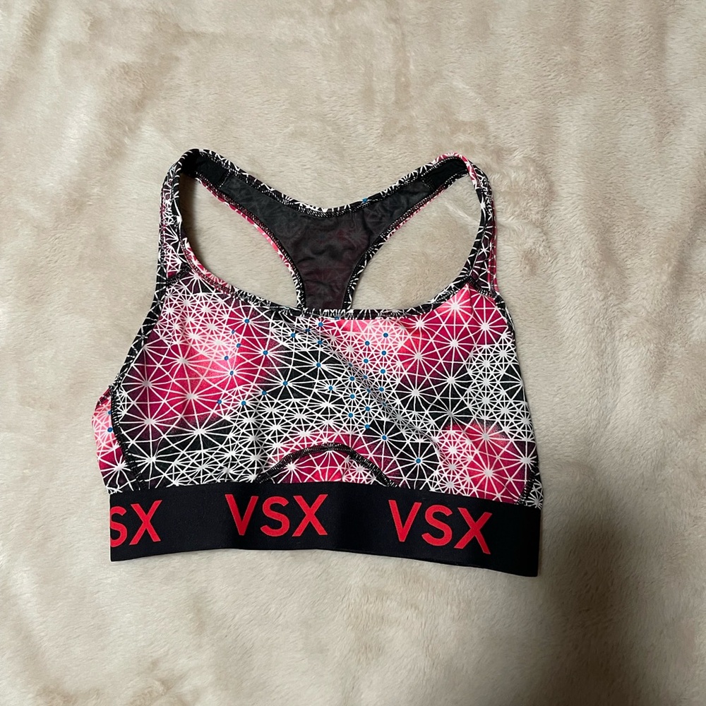 VSX Geometric Pink and Black Sports Bra